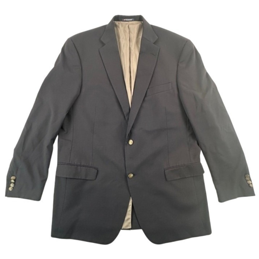 Hart Schaffner Marx Men 46L Blazer Navy Blue Gold Buttons Two Button Wool‎ Blend